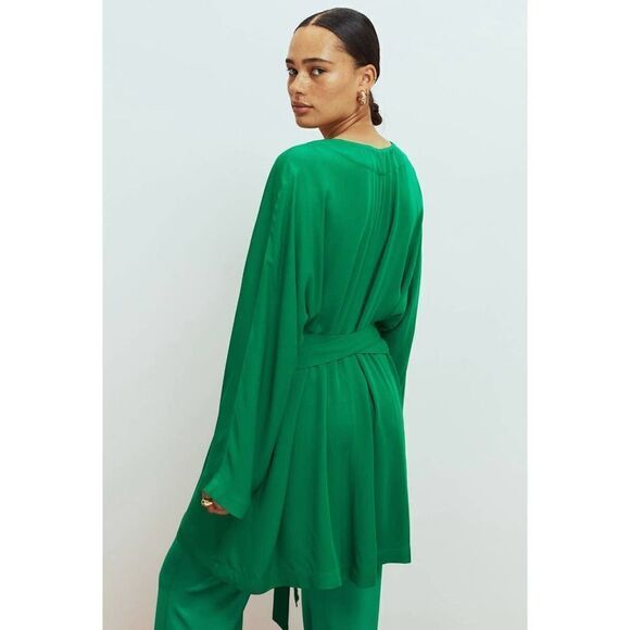H&M Kaftan Dress Belted Green Short Oversized New - Picture 6 of 8